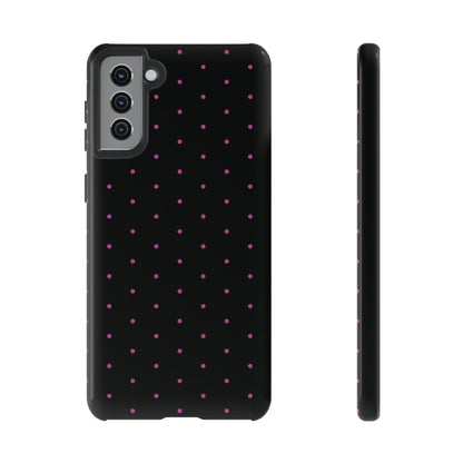 Phone Case, Elegant Pink Dot Black Tough Case for iPhone Samsung Google Pixel Phones, Protective Cover, Hard Shell, Stylish Accessories,