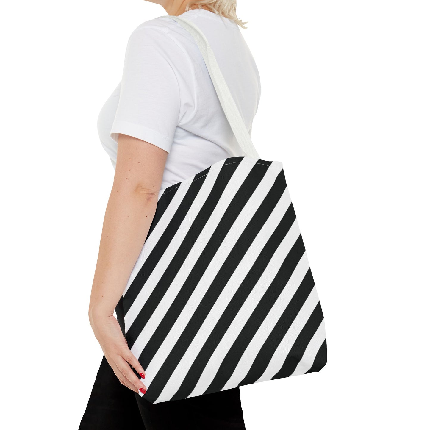 Black and White Diagonal Striped Tote Bag
