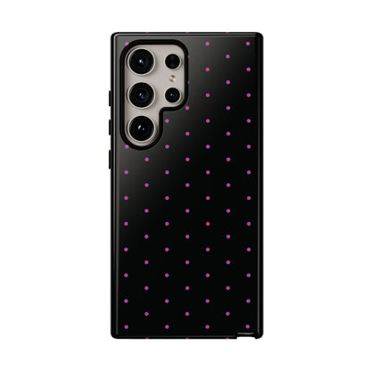 Phone Case, Elegant Pink Dot Black Tough Case for iPhone Samsung Google Pixel Phones, Protective Cover, Hard Shell, Stylish Accessories,
