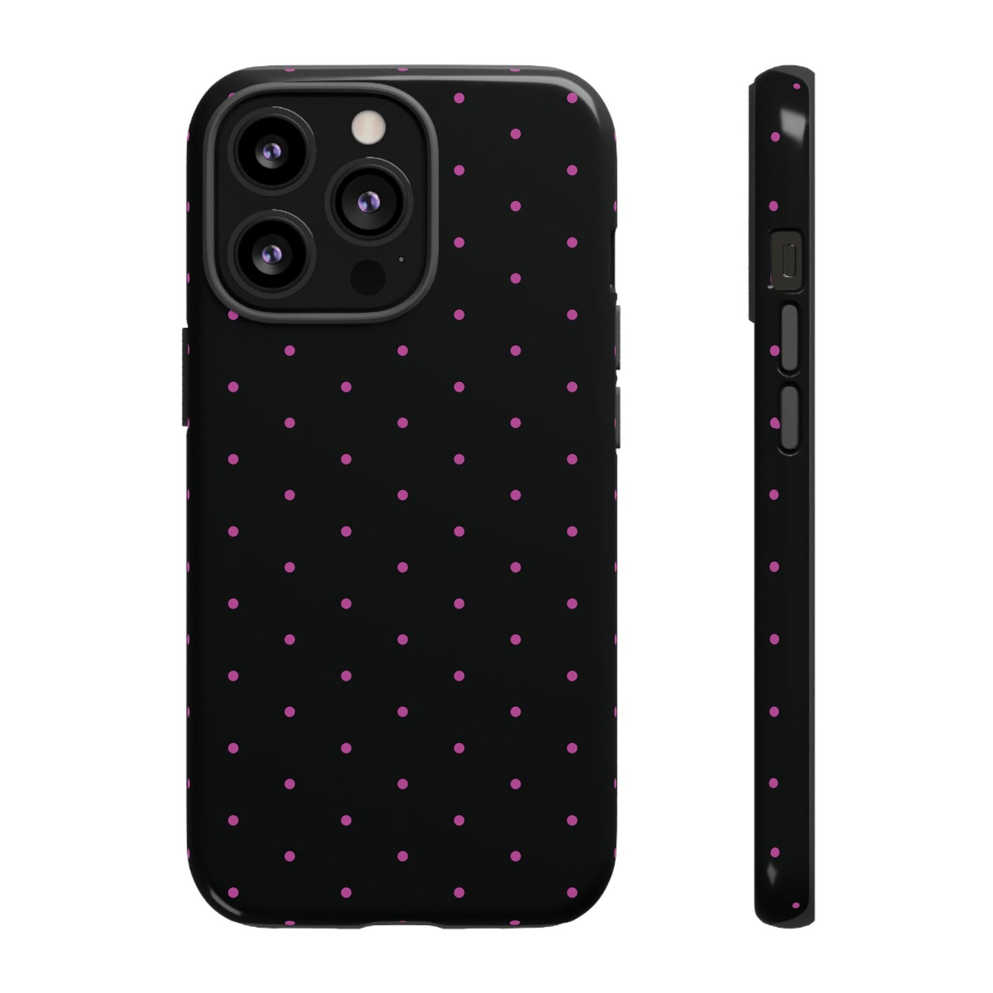 Phone Case, Elegant Pink Dot Black Tough Case for iPhone Samsung Google Pixel Phones, Protective Cover, Hard Shell, Stylish Accessories,
