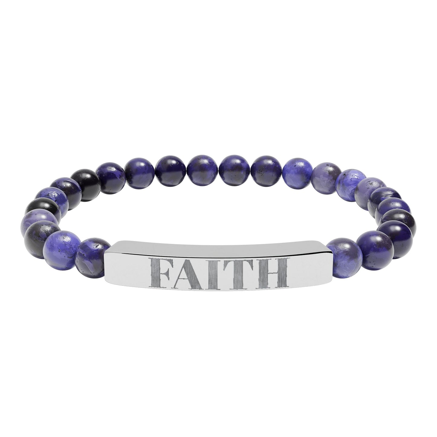 Faith Engraved Stone Stretch Bracelet | Natural Bead Bar Bracelet