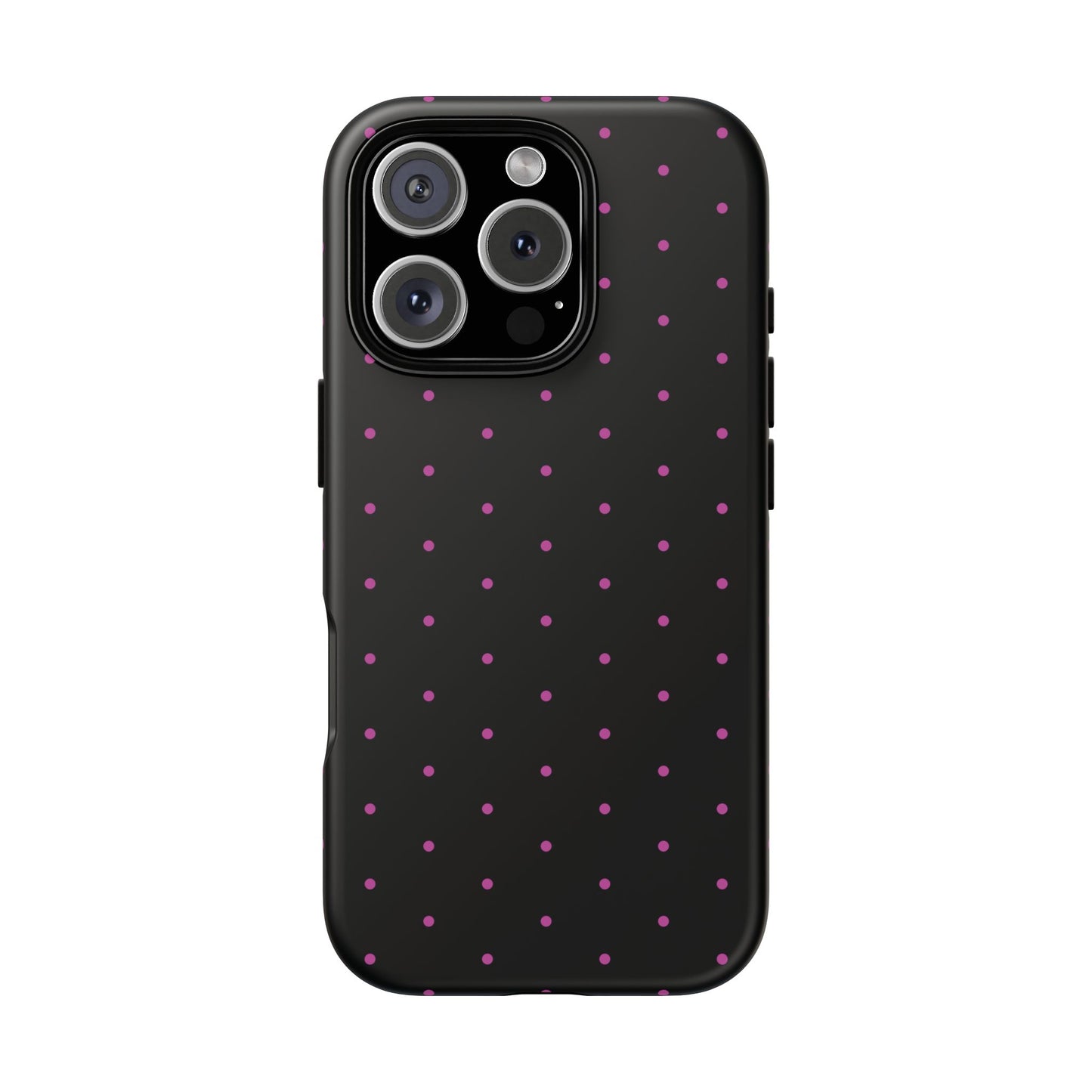 Phone Case, Elegant Pink Dot Black Tough Case for iPhone Samsung Google Pixel Phones, Protective Cover, Hard Shell, Stylish Accessories,
