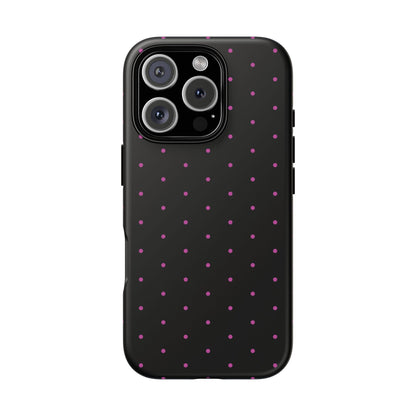 Phone Case, Elegant Pink Dot Black Tough Case for iPhone Samsung Google Pixel Phones, Protective Cover, Hard Shell, Stylish Accessories,