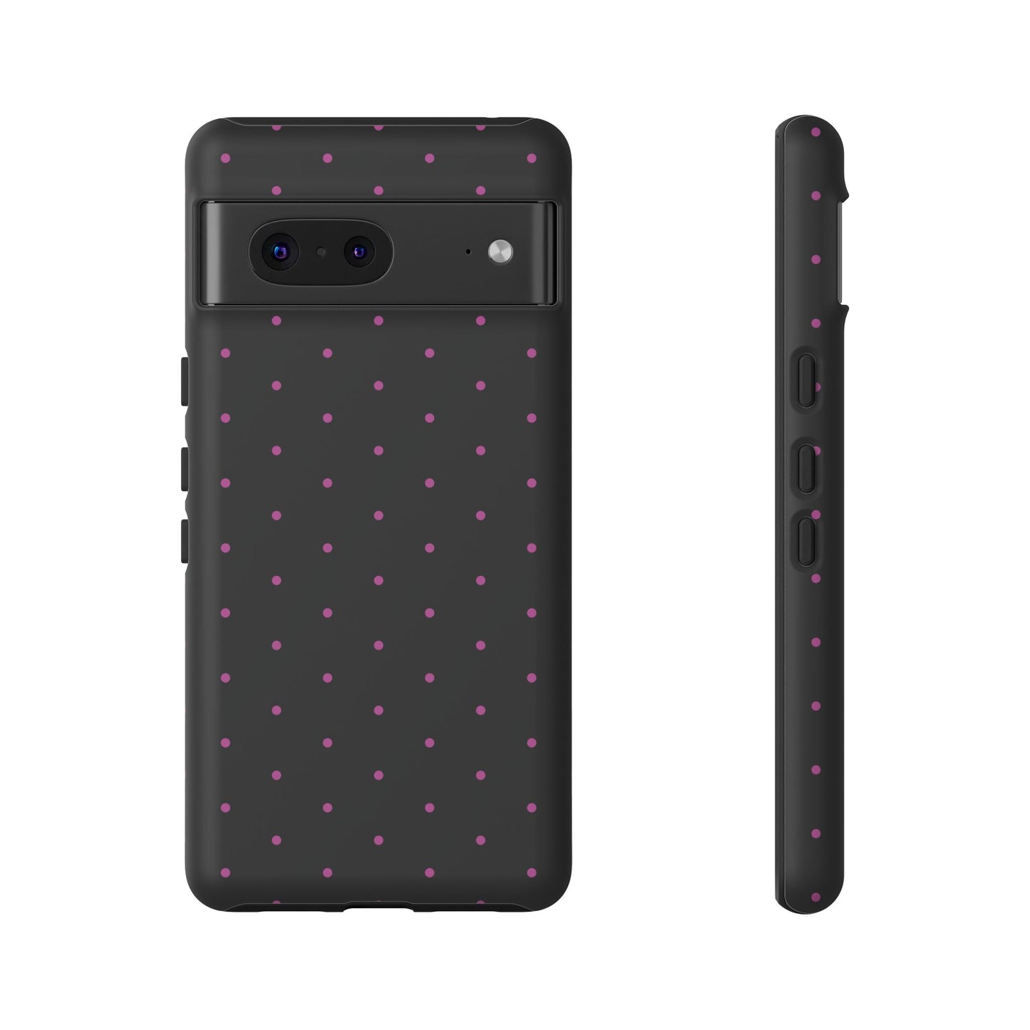 Phone Case, Elegant Pink Dot Black Tough Case for iPhone Samsung Google Pixel Phones, Protective Cover, Hard Shell, Stylish Accessories,