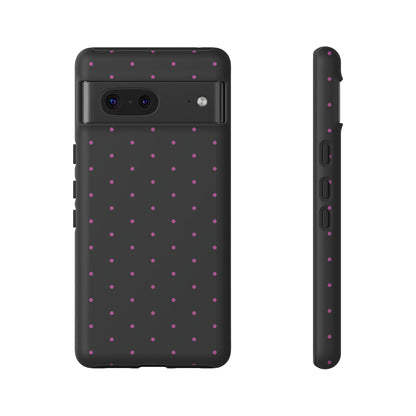 Phone Case, Elegant Pink Dot Black Tough Case for iPhone Samsung Google Pixel Phones, Protective Cover, Hard Shell, Stylish Accessories,