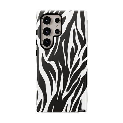 Black White Tiger Print Tough Case Cover for iPhone Samsung and Google phones.