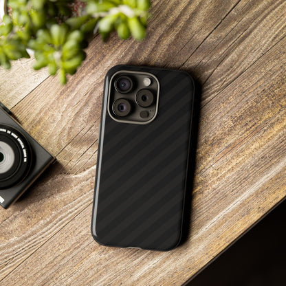 Phone Case, Black Diagonal Pattern Tough Gloss Finish Protective Cover, iPhone, Samsung, Google Pixel, Unique Geometric Design, Gift