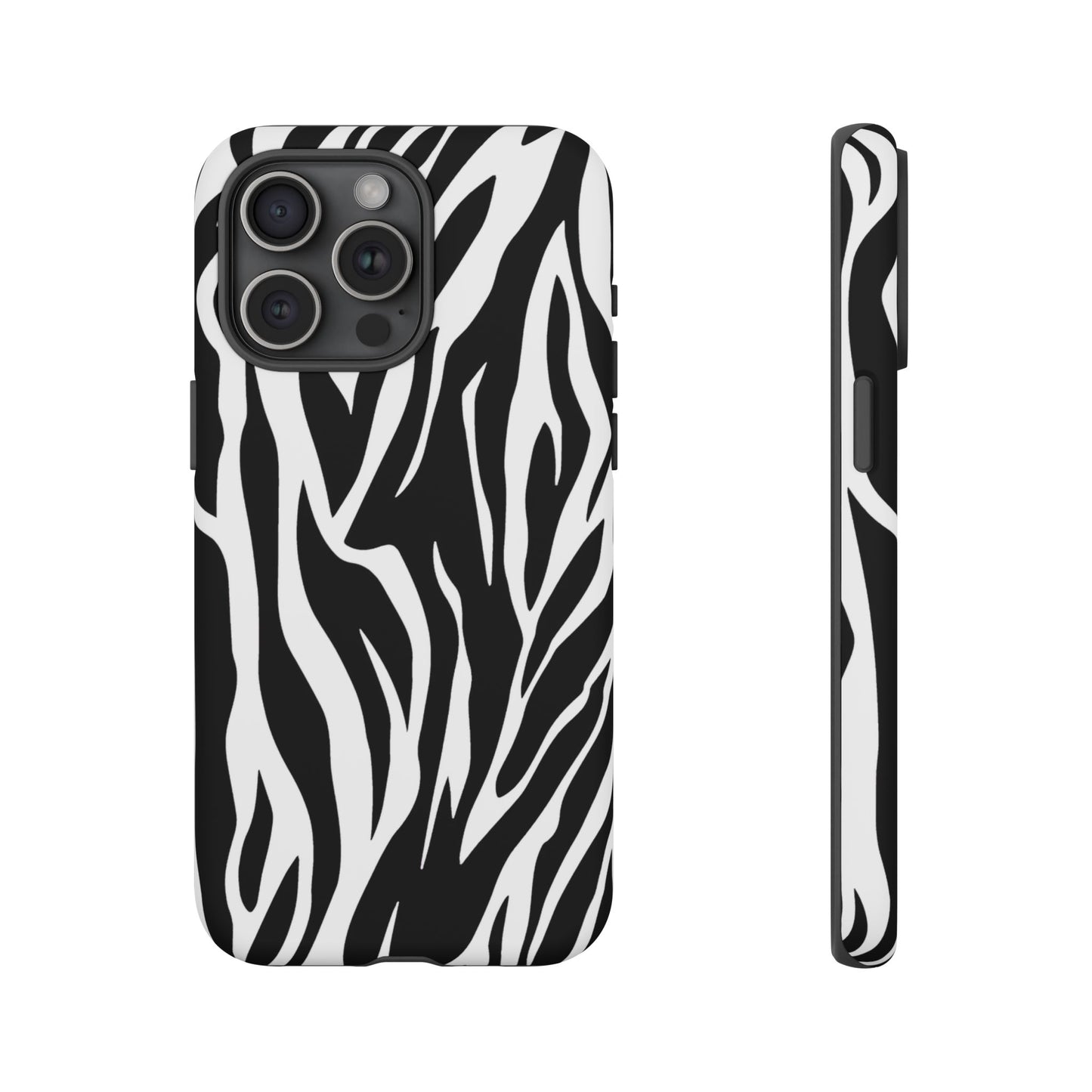 Black White Tiger Print Tough Case Cover for iPhone Samsung and Google phones.