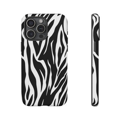 Black White Tiger Print Tough Case Cover for iPhone Samsung and Google phones.