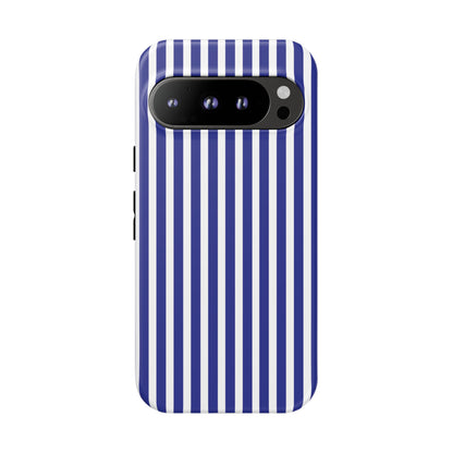 Phone Case, Blue White Striped Tough Case Cover, Protective Phone Cover, Hard Shell Phone Case, Phone Accessories, Phone Protector