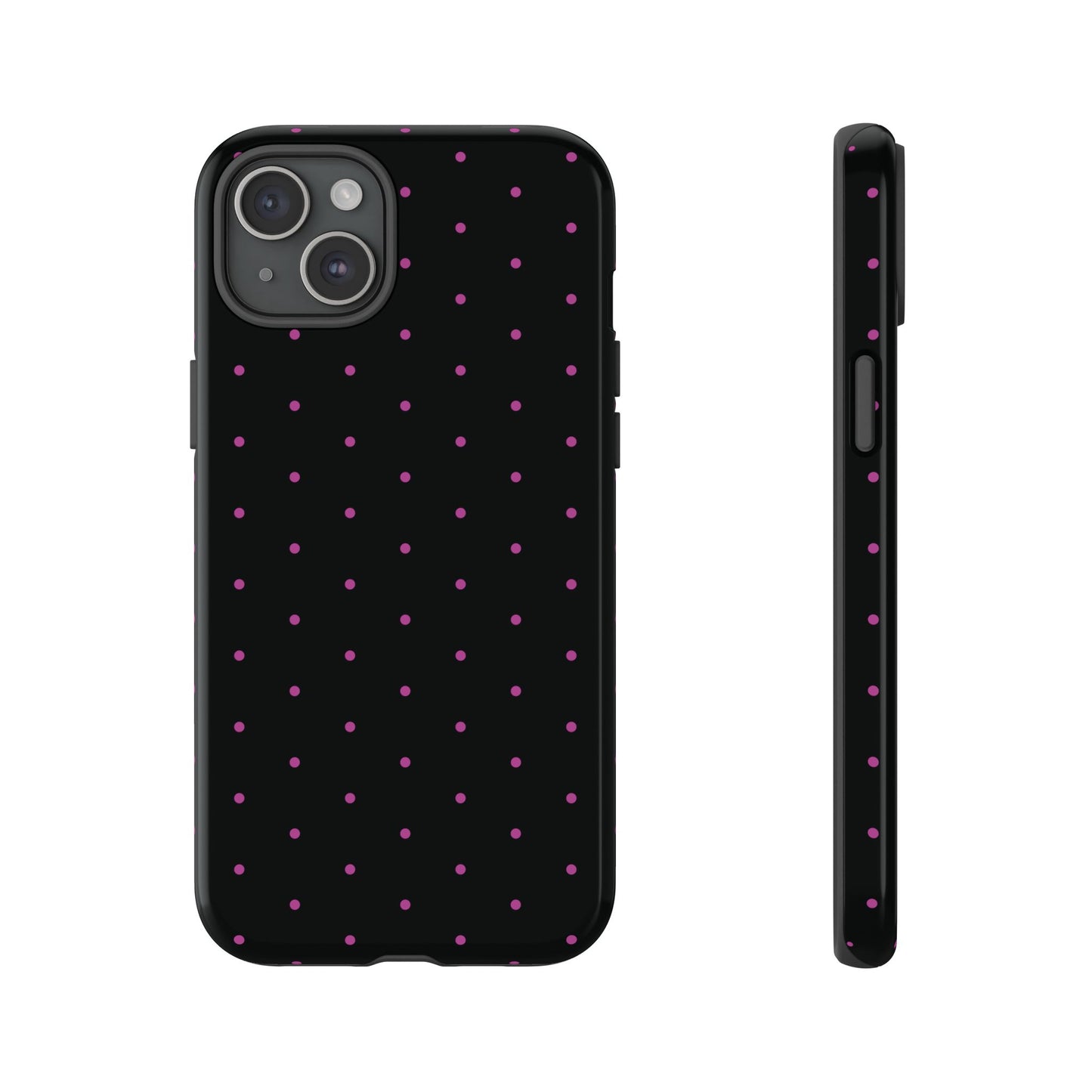 Phone Case, Elegant Pink Dot Black Tough Case for iPhone Samsung Google Pixel Phones, Protective Cover, Hard Shell, Stylish Accessories,