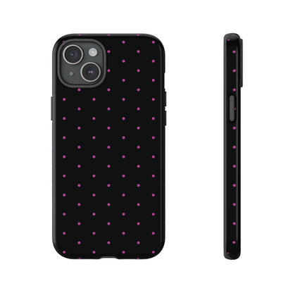 Phone Case, Elegant Pink Dot Black Tough Case for iPhone Samsung Google Pixel Phones, Protective Cover, Hard Shell, Stylish Accessories,