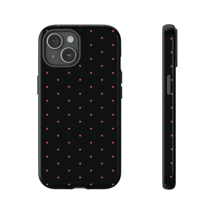 Phone Case, Elegant Pink Dot Black Tough Case for iPhone Samsung Google Pixel Phones, Protective Cover, Hard Shell, Stylish Accessories,