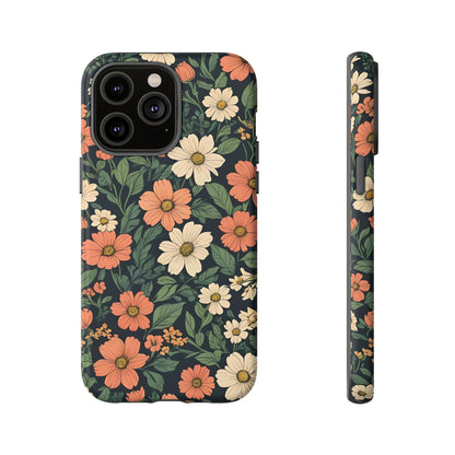 Orange & White Floral Phone Case Elegant Protection for iPhone, Samsung S and Google Pixel Phones