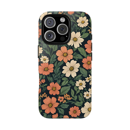 Orange & White Floral Phone Case Elegant Protection for iPhone, Samsung S and Google Pixel Phones