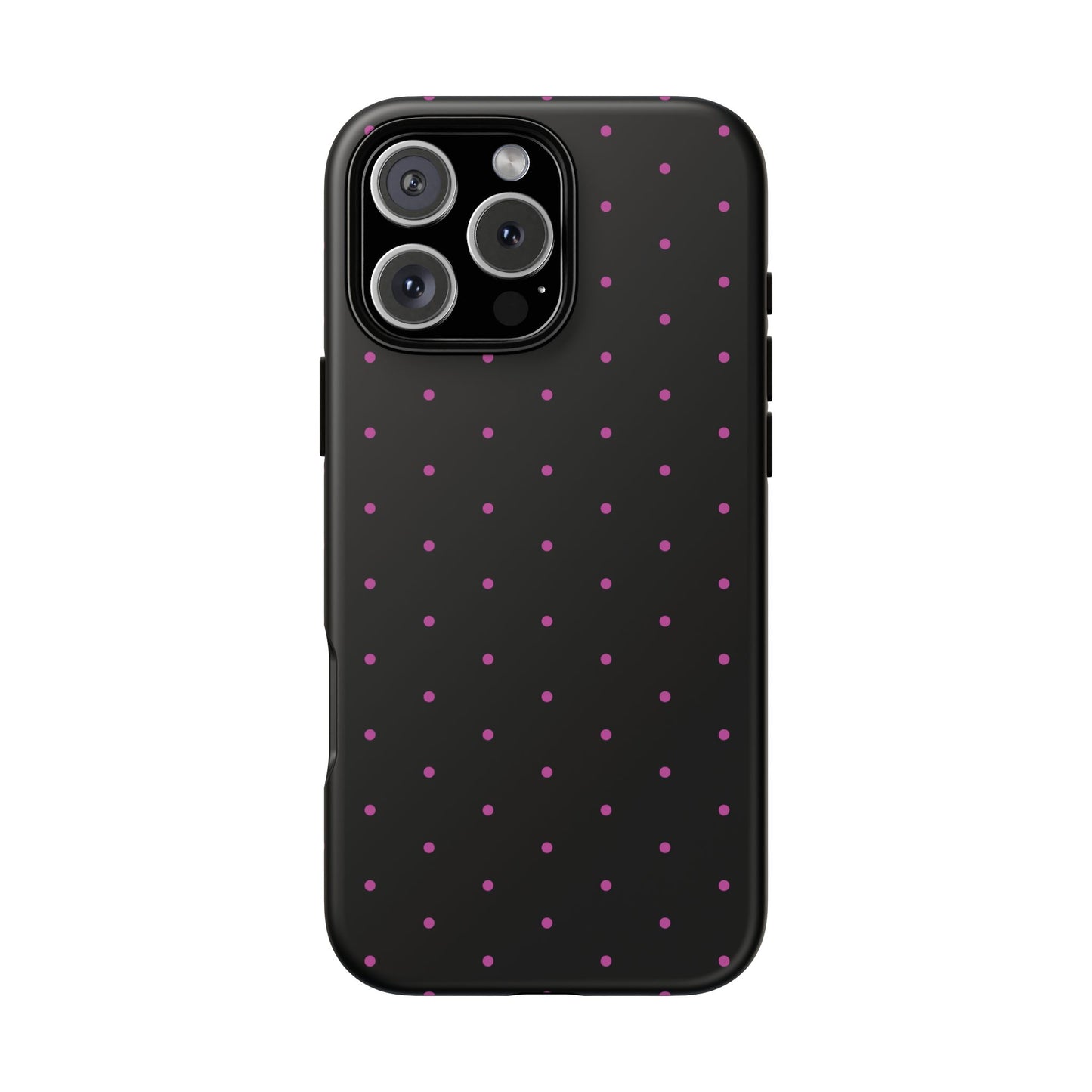 Phone Case, Elegant Pink Dot Black Tough Case for iPhone Samsung Google Pixel Phones, Protective Cover, Hard Shell, Stylish Accessories,