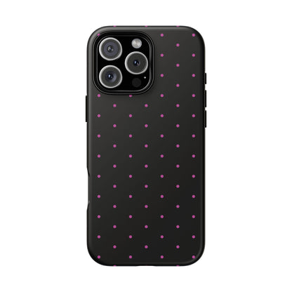 Phone Case, Elegant Pink Dot Black Tough Case for iPhone Samsung Google Pixel Phones, Protective Cover, Hard Shell, Stylish Accessories,
