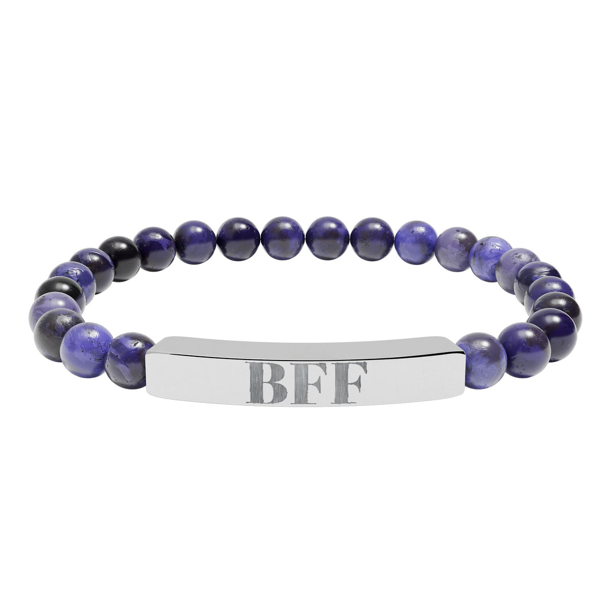 Best Friends Forever| BFF | Engraved Bar Natural Stone Bracelet | Stretch Beaded Bracelet