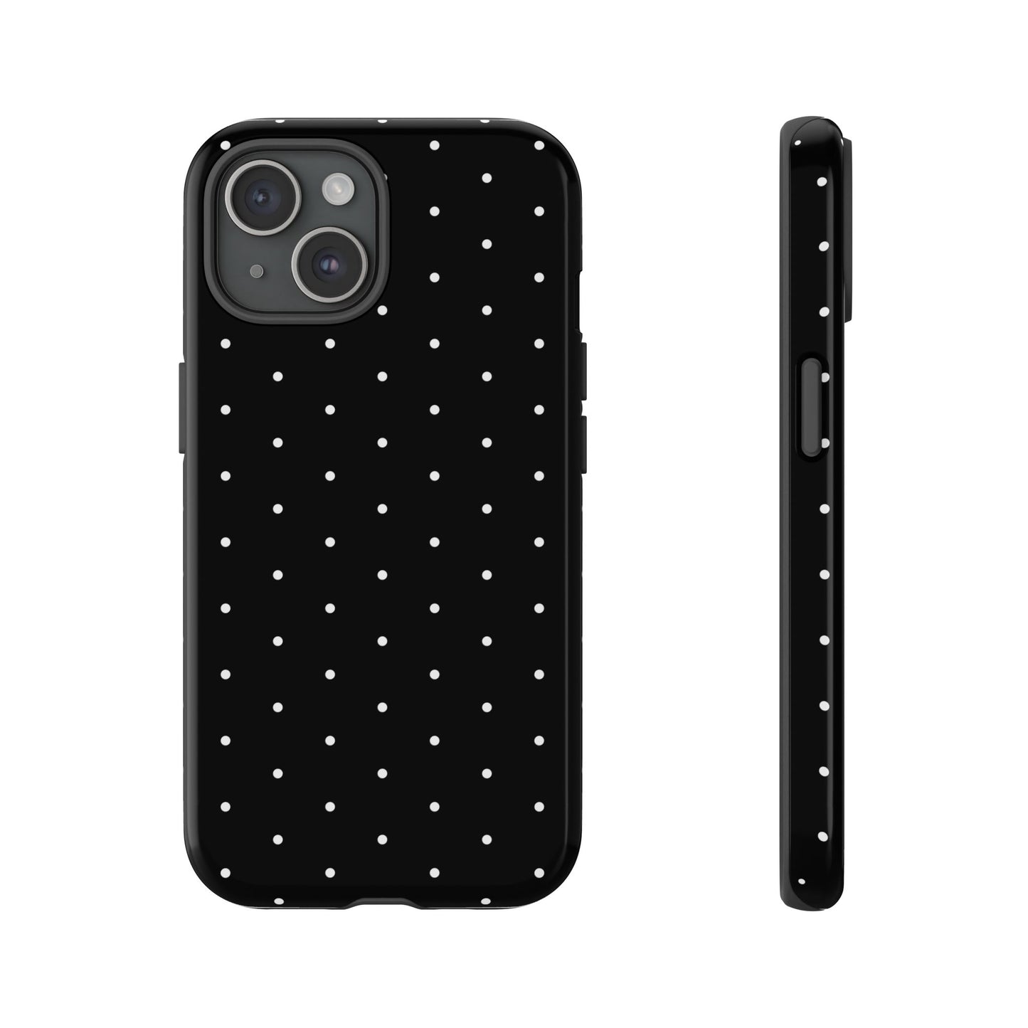 Phone Case, Elegant Black Tough Case with White Dots, Stylish Protective Cover, Minimalist Design, Gift for Her, Birthday Present, Christmas
