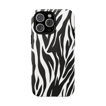 Black White Tiger Print Tough Case Cover for iPhone Samsung and Google phones.