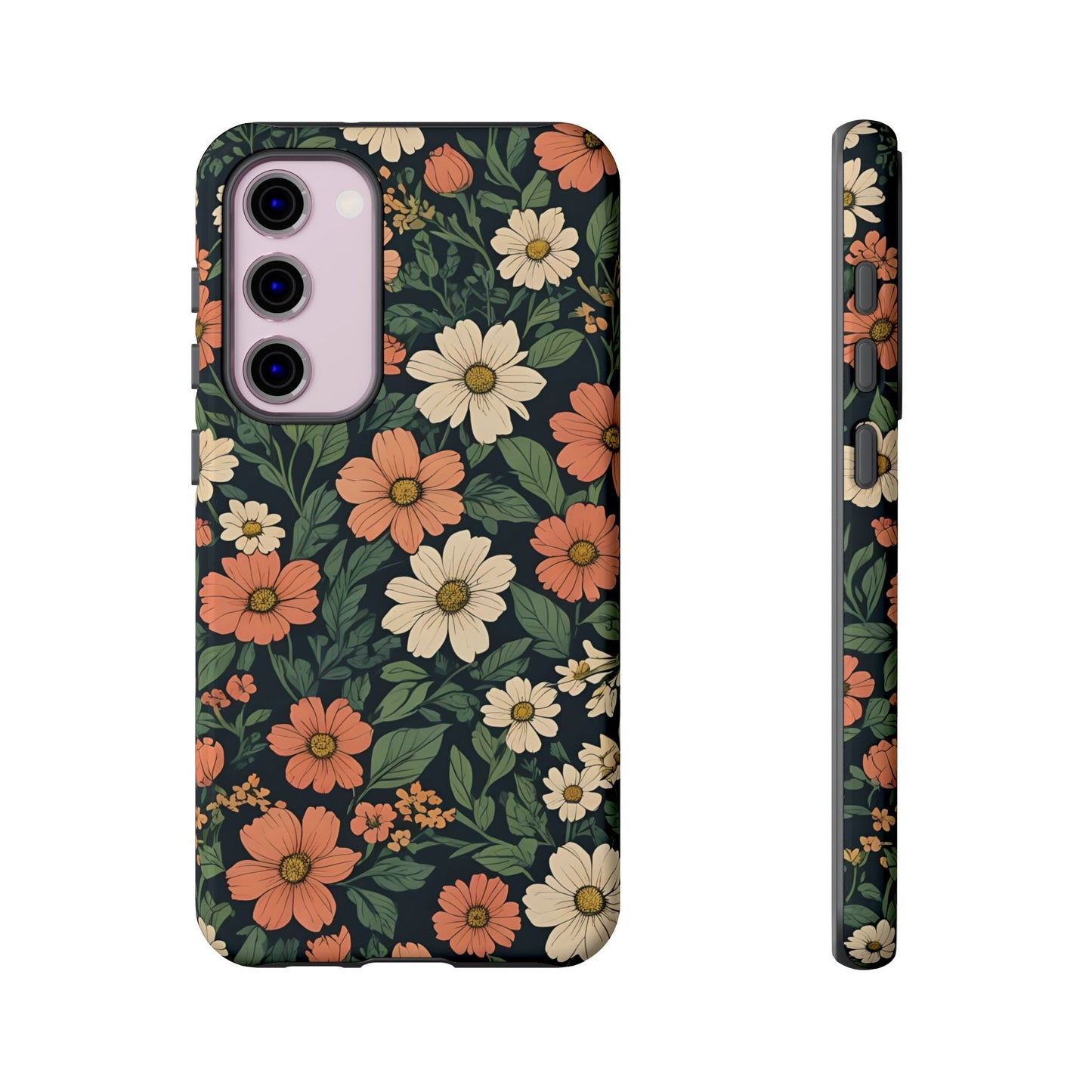 Orange & White Floral Phone Case Elegant Protection for iPhone, Samsung S and Google Pixel Phones