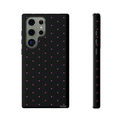 Phone Case, Elegant Pink Dot Black Tough Case for iPhone Samsung Google Pixel Phones, Protective Cover, Hard Shell, Stylish Accessories,