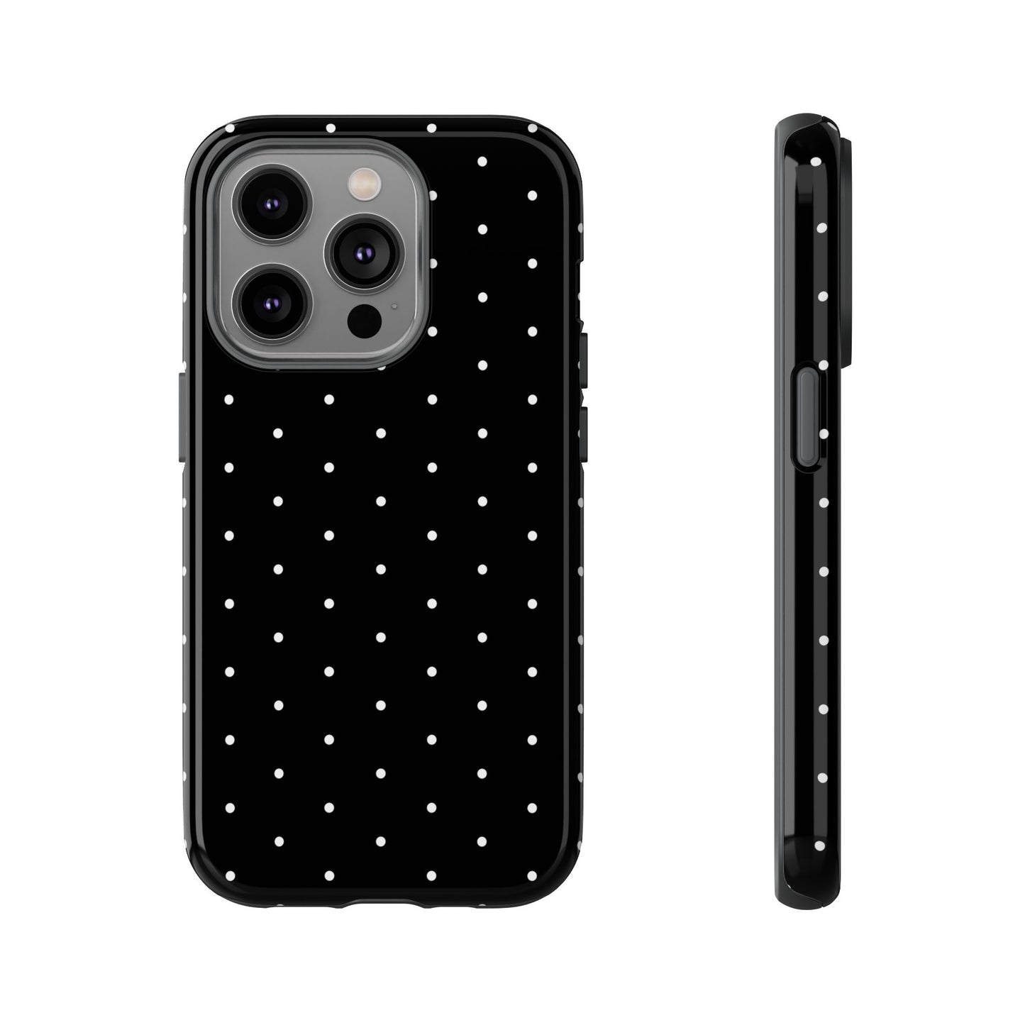 Phone Case, Elegant Black Tough Case with White Dots, Stylish Protective Cover, Minimalist Design, Gift for Her, Birthday Present, Christmas