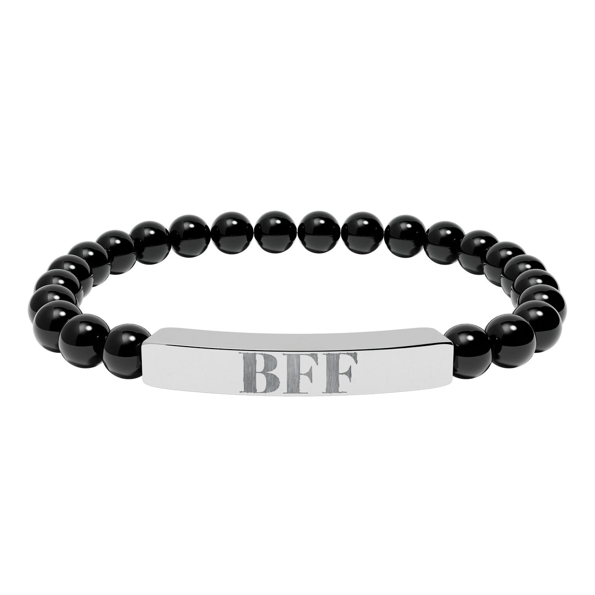Best Friends Forever| BFF | Engraved Bar Natural Stone Bracelet | Stretch Beaded Bracelet