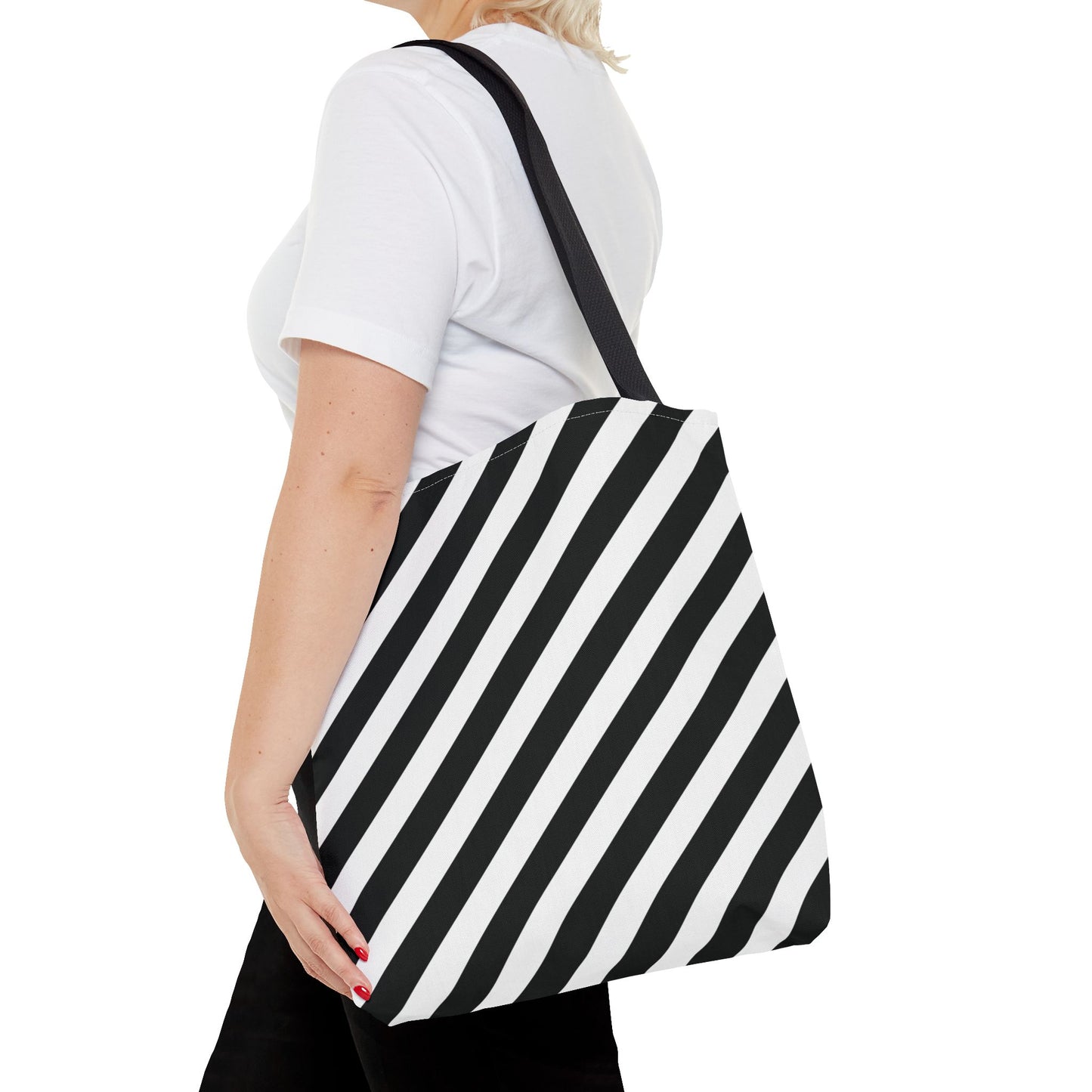 Black and White Diagonal Striped Tote Bag