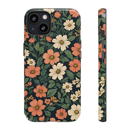 Orange & White Floral Phone Case Elegant Protection for iPhone, Samsung S and Google Pixel Phones