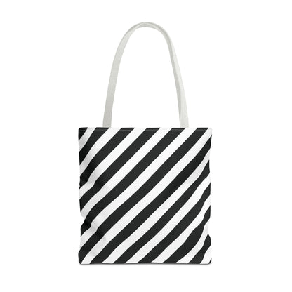 Black and White Diagonal Striped Tote Bag