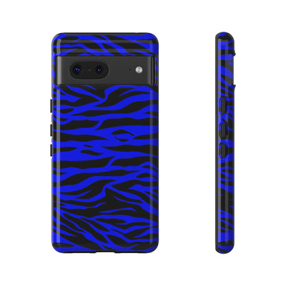 Blue Wild Tiger Print Pattern Phone Case Cover for iPhone, Galaxy S and Pixel Phones
