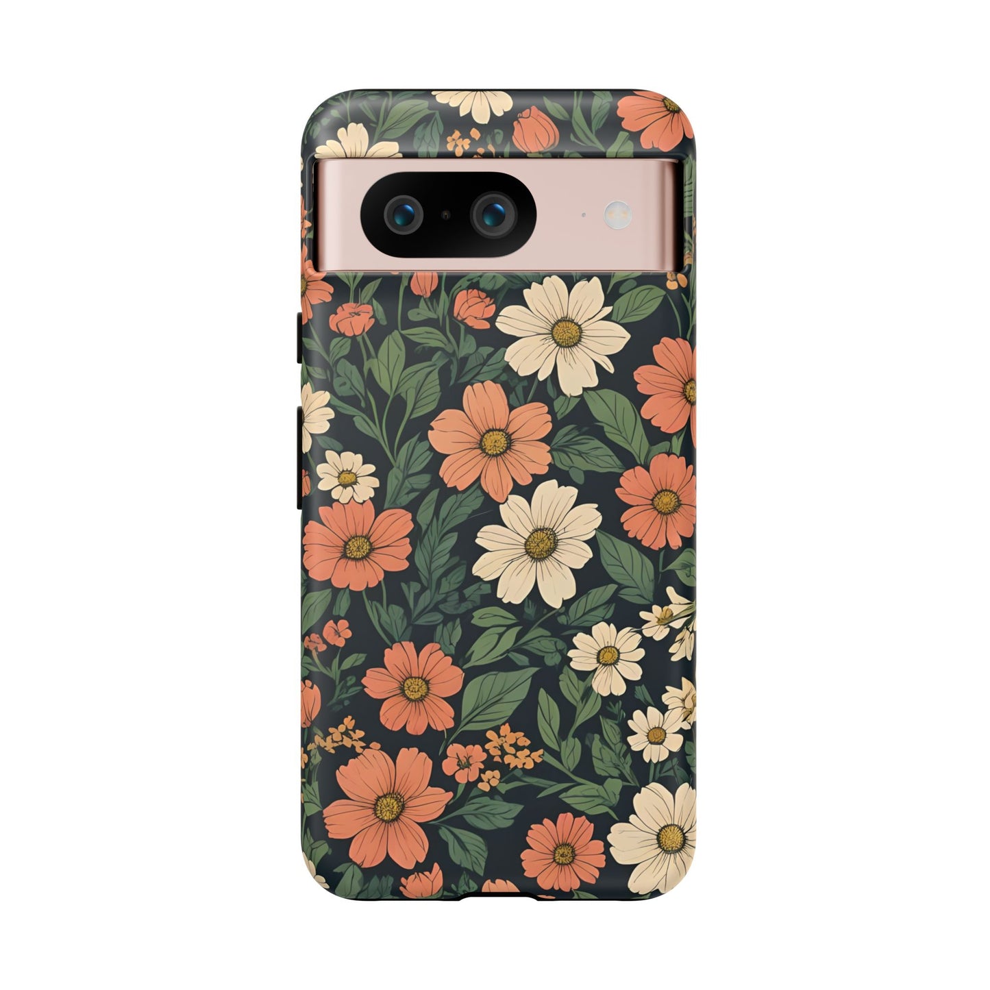 Orange & White Floral Phone Case Elegant Protection for iPhone, Samsung S and Google Pixel Phones