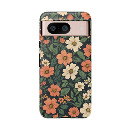 Orange & White Floral Phone Case Elegant Protection for iPhone, Samsung S and Google Pixel Phones