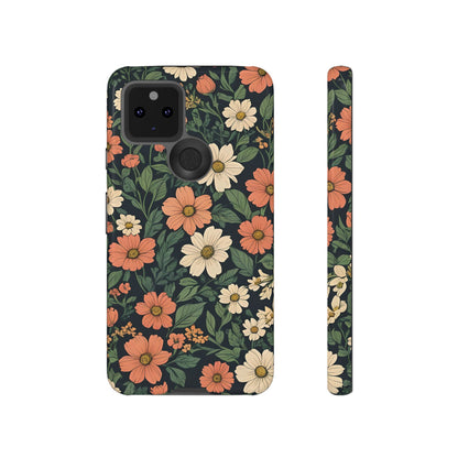 Orange & White Floral Phone Case Elegant Protection for iPhone, Samsung S and Google Pixel Phones