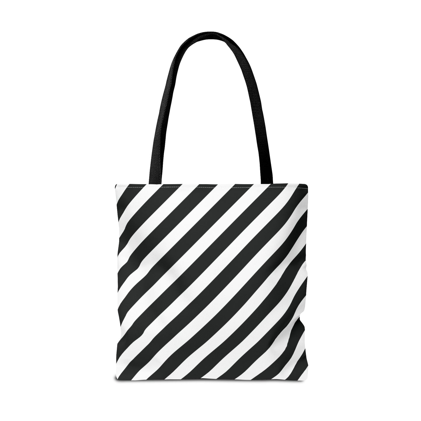 Black and White Diagonal Striped Tote Bag