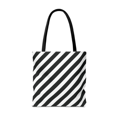 Black and White Diagonal Striped Tote Bag
