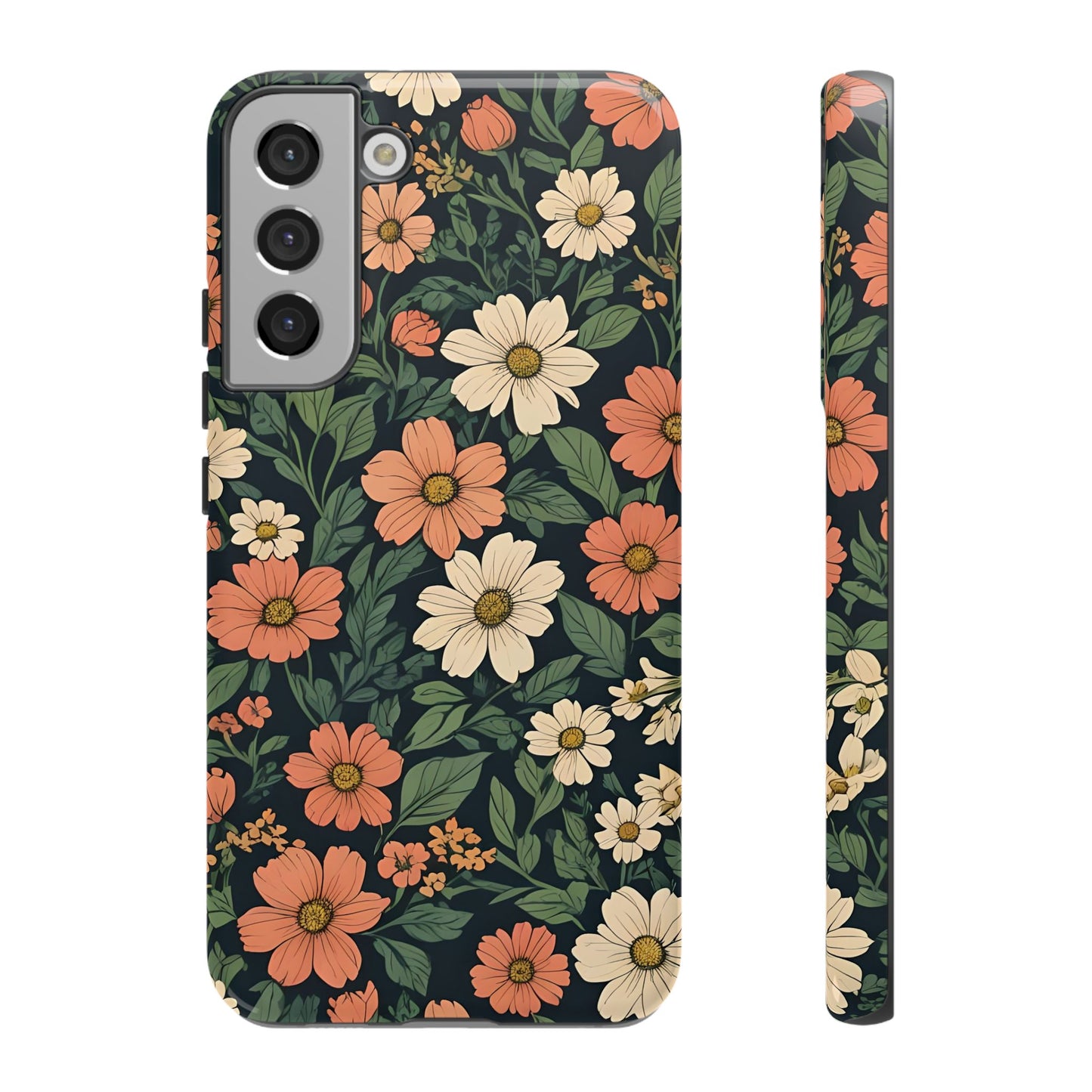 Orange & White Floral Phone Case Elegant Protection for iPhone, Samsung S and Google Pixel Phones