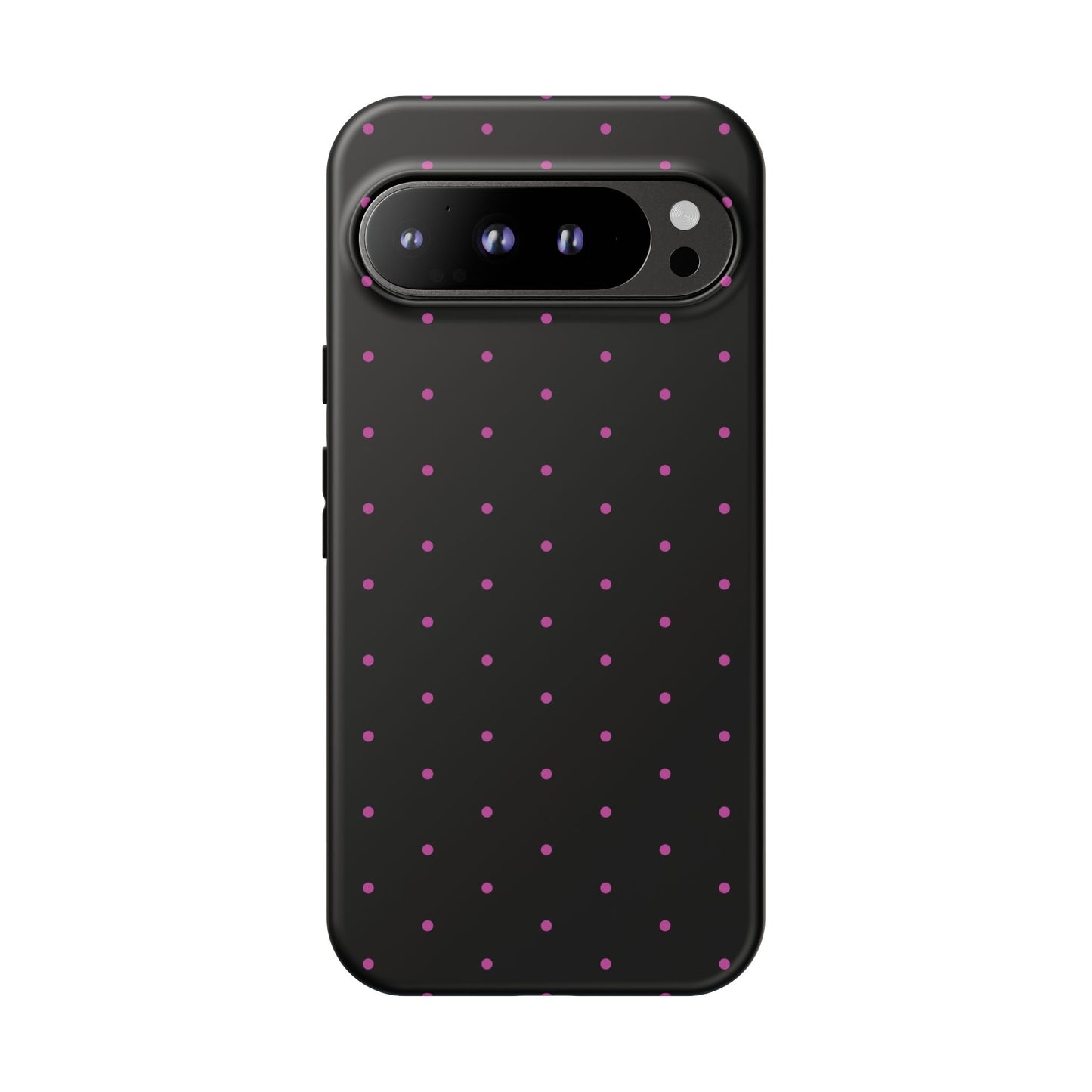 Phone Case, Elegant Pink Dot Black Tough Case for iPhone Samsung Google Pixel Phones, Protective Cover, Hard Shell, Stylish Accessories,