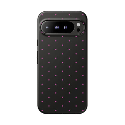 Phone Case, Elegant Pink Dot Black Tough Case for iPhone Samsung Google Pixel Phones, Protective Cover, Hard Shell, Stylish Accessories,