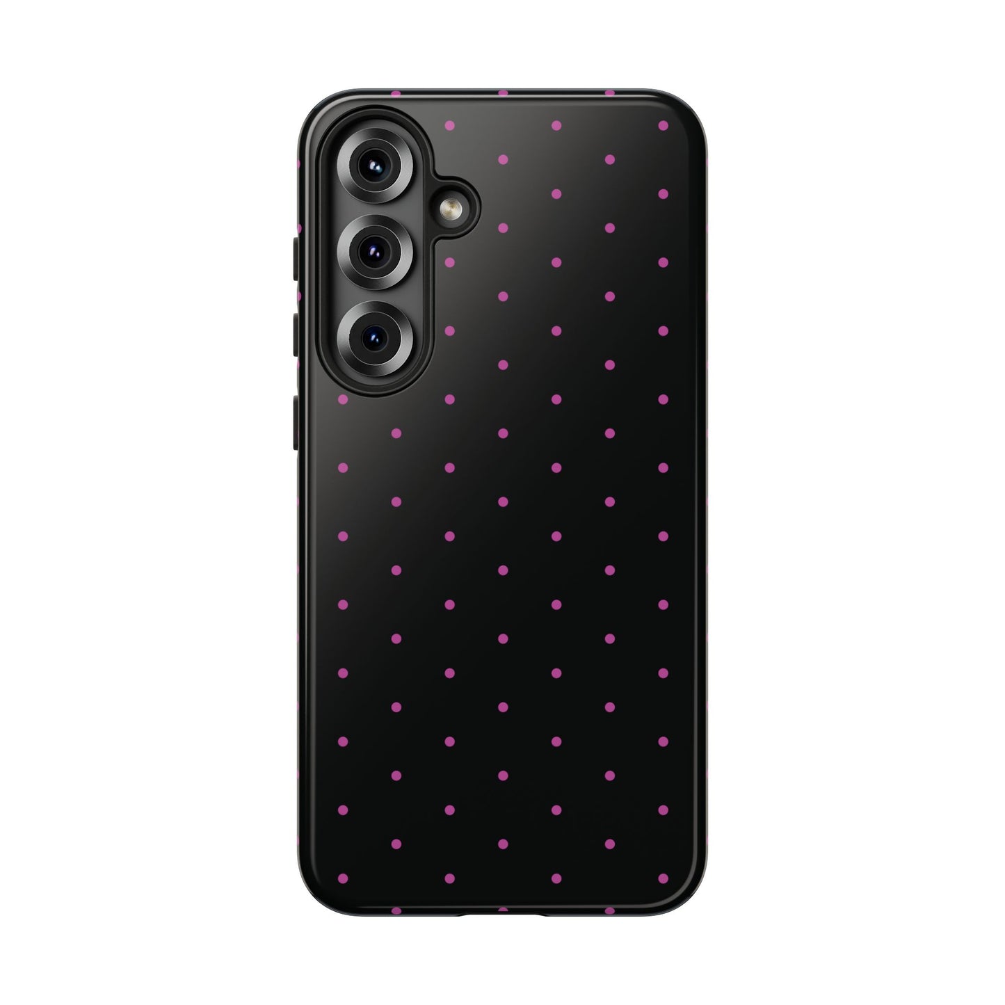 Phone Case, Elegant Pink Dot Black Tough Case for iPhone Samsung Google Pixel Phones, Protective Cover, Hard Shell, Stylish Accessories,