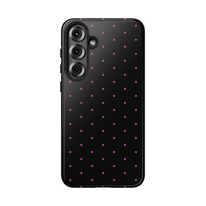 Phone Case, Elegant Pink Dot Black Tough Case for iPhone Samsung Google Pixel Phones, Protective Cover, Hard Shell, Stylish Accessories,