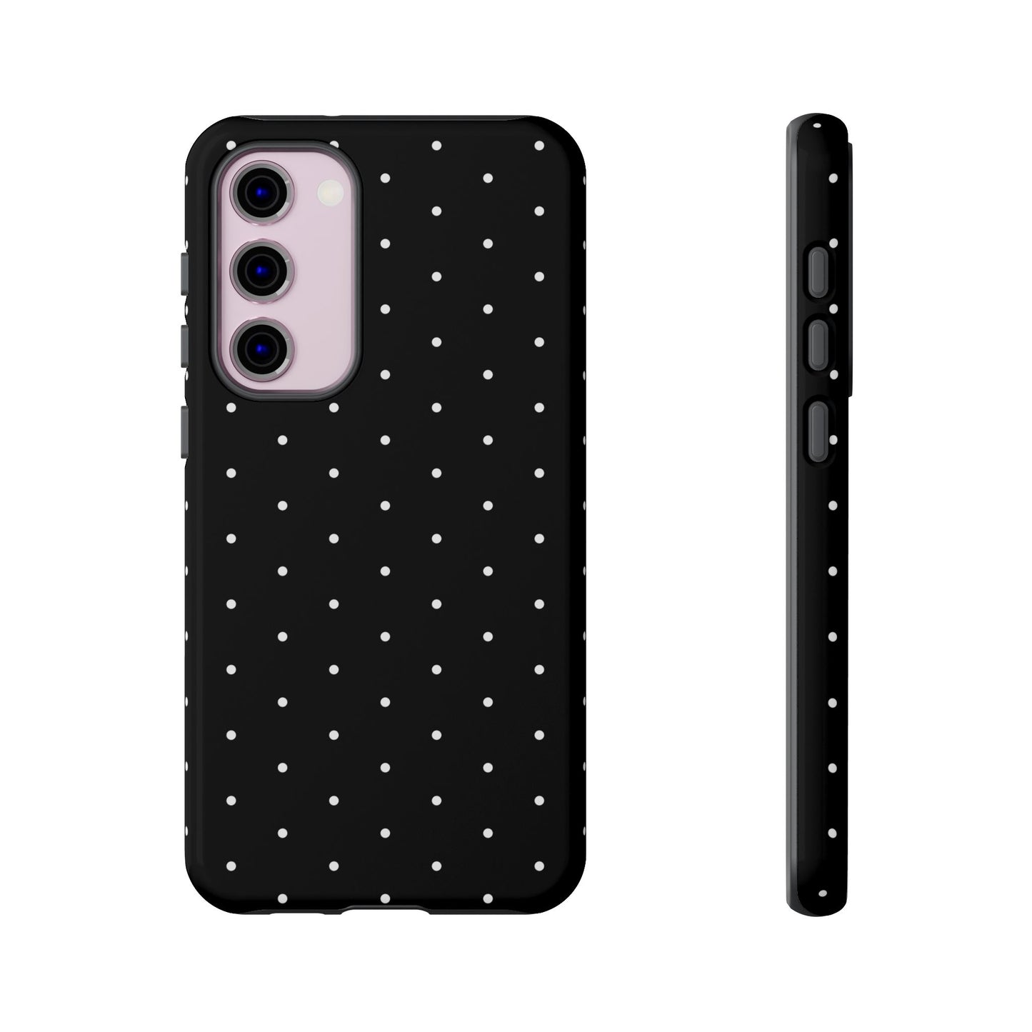 Phone Case, Elegant Black Tough Case with White Dots, Stylish Protective Cover, Minimalist Design, Gift for Her, Birthday Present, Christmas