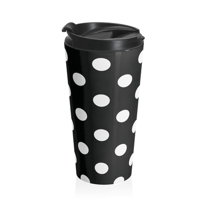 Black and White Polka Dot Stainless Steel Travel Mug, Eco-Friendly, Large Drink Tumbler.