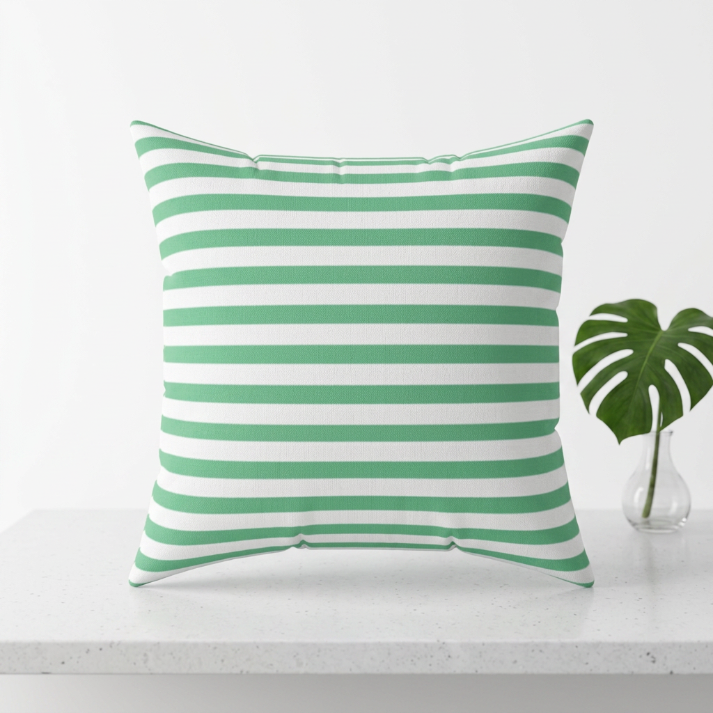 Green & White Horizontal Stripe Pillow Spun Polyester Square Pillow | Coastal Nautical Decor