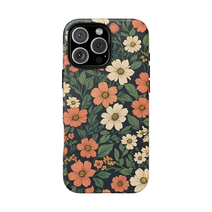 Orange & White Floral Phone Case Elegant Protection for iPhone, Samsung S and Google Pixel Phones