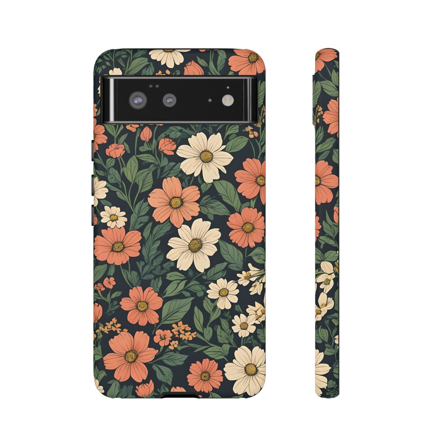 Orange & White Floral Phone Case Elegant Protection for iPhone, Samsung S and Google Pixel Phones