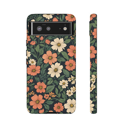 Orange & White Floral Phone Case Elegant Protection for iPhone, Samsung S and Google Pixel Phones