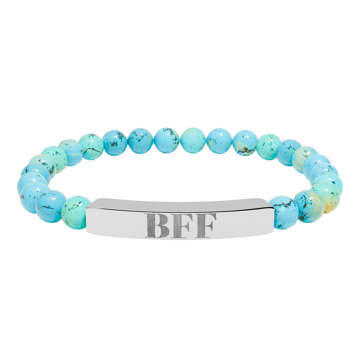 Best Friends Forever| BFF | Engraved Bar Natural Stone Bracelet | Stretch Beaded Bracelet
