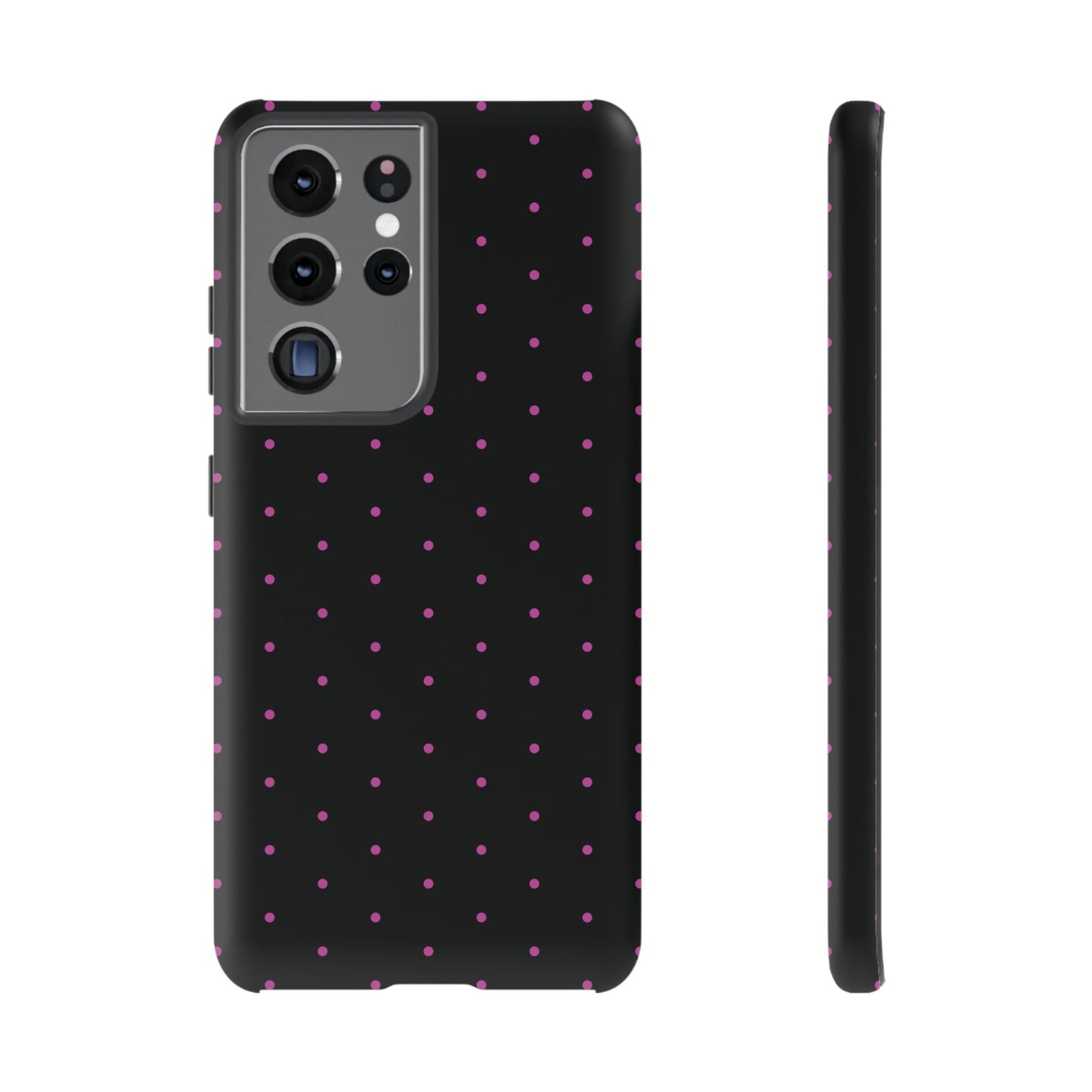Phone Case, Elegant Pink Dot Black Tough Case for iPhone Samsung Google Pixel Phones, Protective Cover, Hard Shell, Stylish Accessories,
